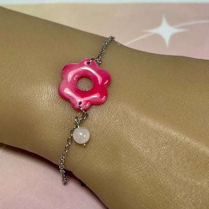 Bracelets Flora – Fleurs en pâte polymère et pierres fines/Strass sur acier inoxydable