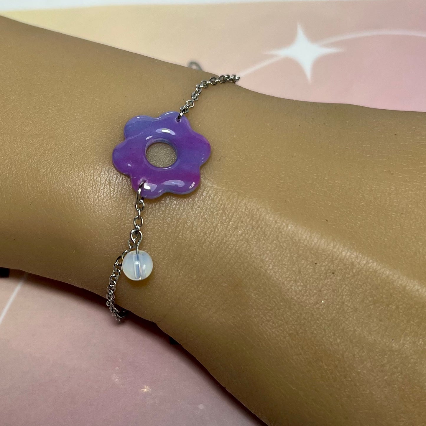 Bracelets Flora – Fleurs en pâte polymère et pierres fines/Strass sur acier inoxydable