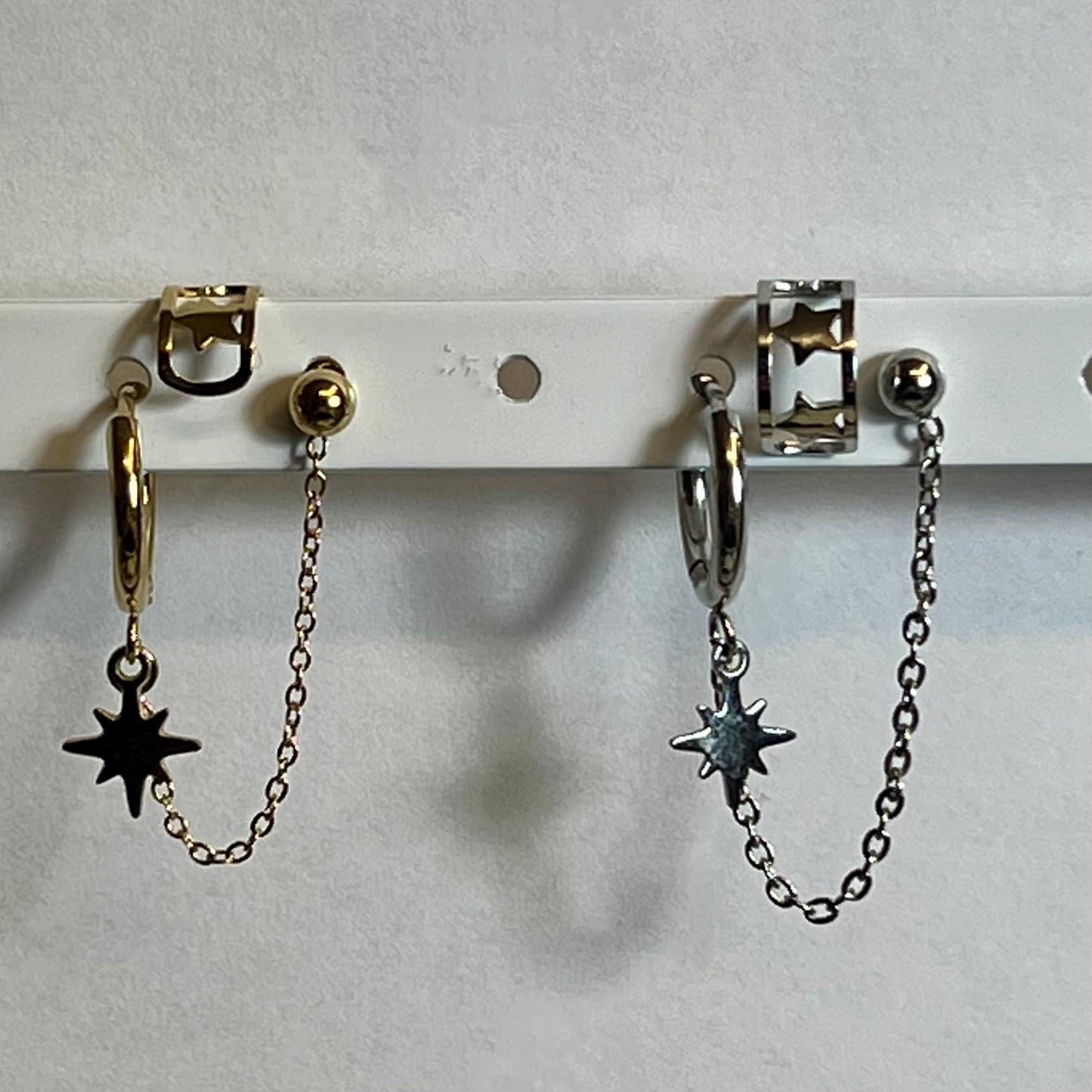 Mono Boucle d’Oreilles et Bague d'oreilles en Acier Inoxydable B052 – Doré ou Argenté | Hypoallergéniques et Résistantes à l’Eau