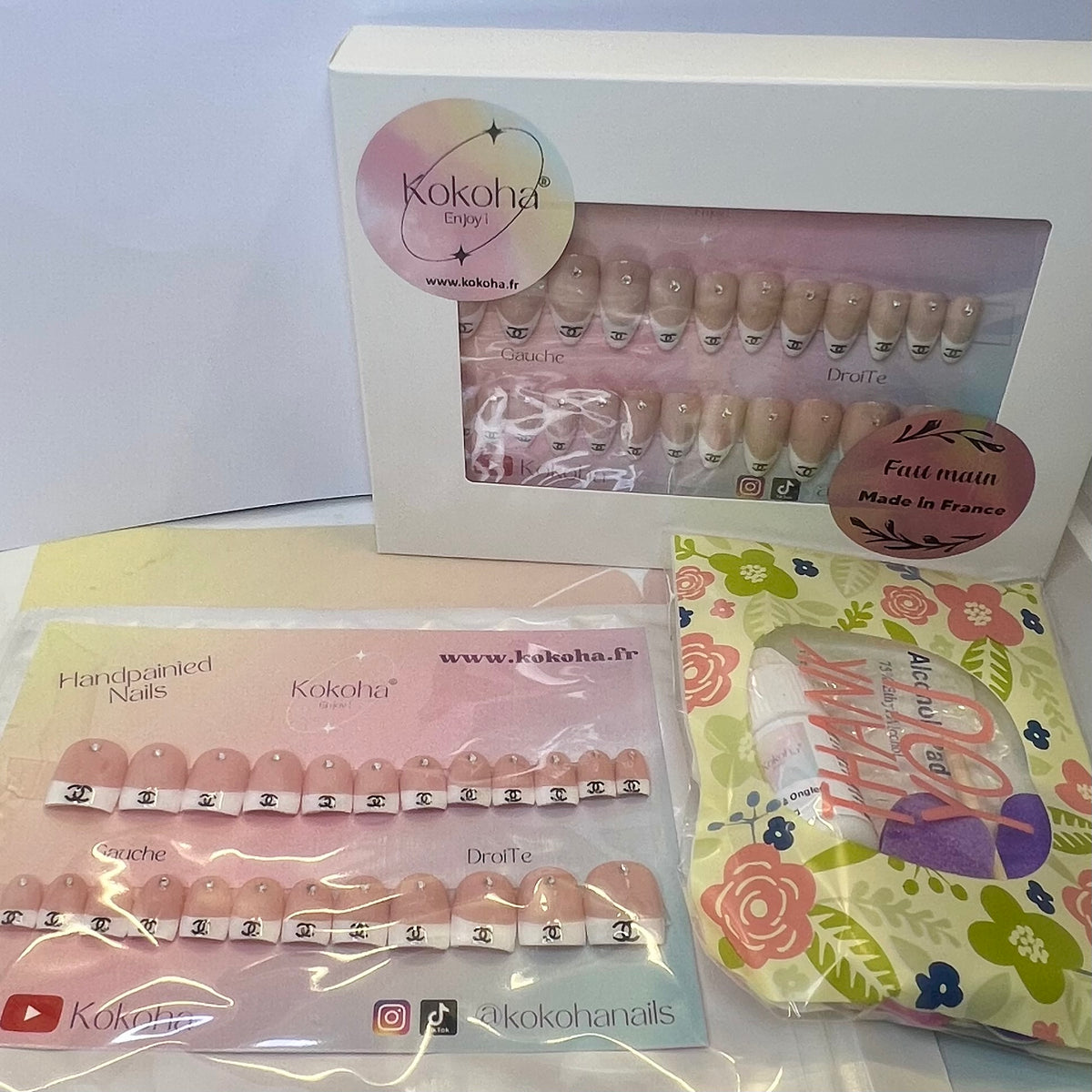 Kit Fast Nails Kokoha F016 French avec strass et accessoires de pose