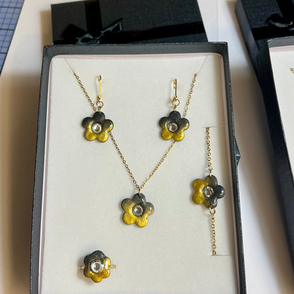 Parure Complète Acier Inoxydable & Pâte Polymère – Collier, Bracelet, Bague & Boucles Assortis | Coffret Cadeau