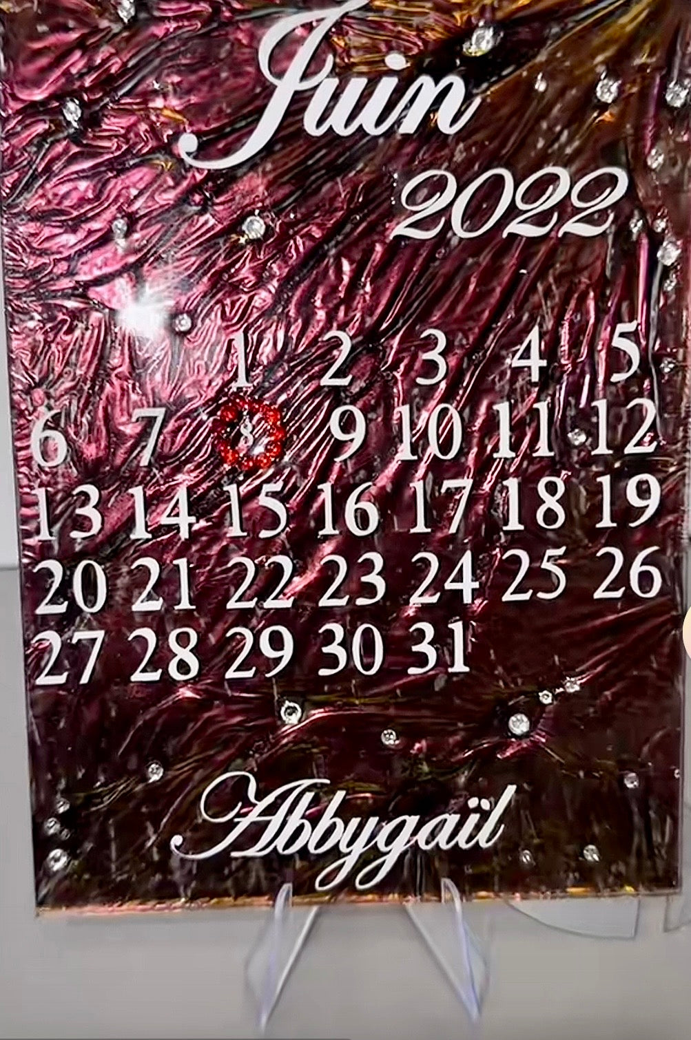 Plaque Plexiglas Personnalisée Calendrier – Cadeau Date Spéciale avec Strass et Résine | Format 10x15 cm