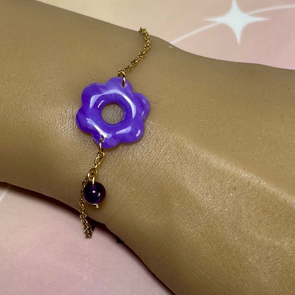 Bracelets Flora – Fleurs en pâte polymère et pierres fines/Strass sur acier inoxydable