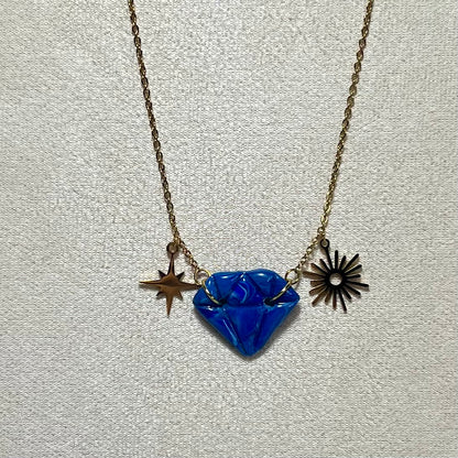 Colliers Diams  – acier inoxydable et pâte polymère – Diamant marbré ou métallisé avec charms uniques