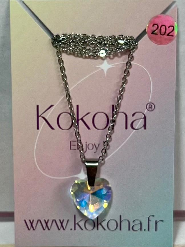 Collier Élégance cœur Cristal en Acier Inoxydable