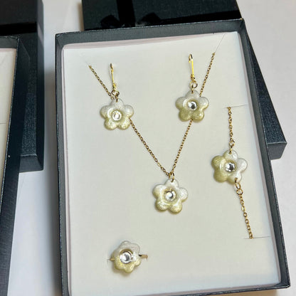 Parure Complète Acier Inoxydable & Pâte Polymère – Collier, Bracelet, Bague & Boucles Assortis | Coffret Cadeau