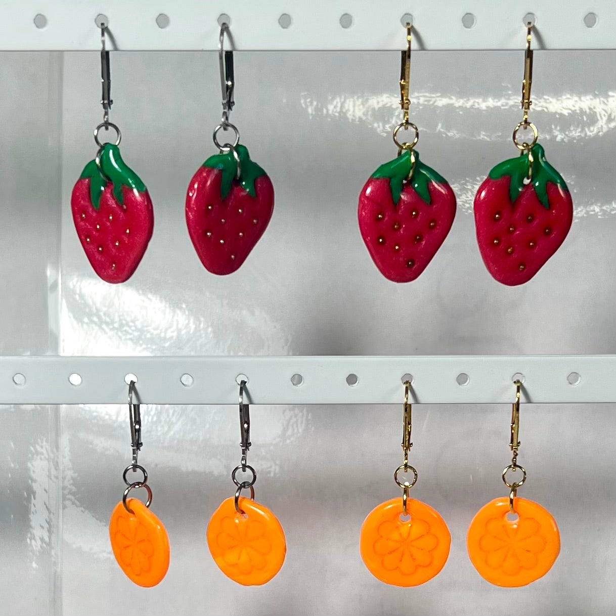 Boucles d'Oreilles Fruits en acier inoxydable fait main – Citron-Fraise-Palmier-Orange-Cerise-Ananas–Avocats- dorée ou argentée