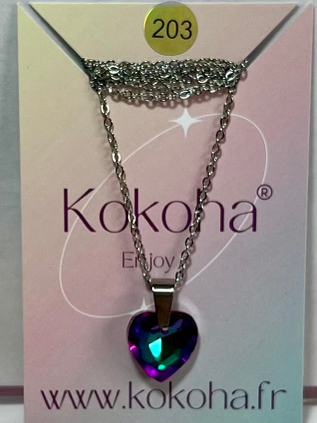 Collier Élégance cœur Cristal en Acier Inoxydable