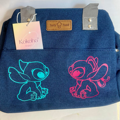 Lunch bag isotherme bleu personnalisé avec motifs angel et stitch – Kokoha