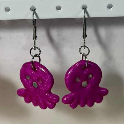 Boucles d'Oreilles Poulpy – Bijou marin fait main en acier inoxydable et pâte polymère métallisée (4 coloris)
