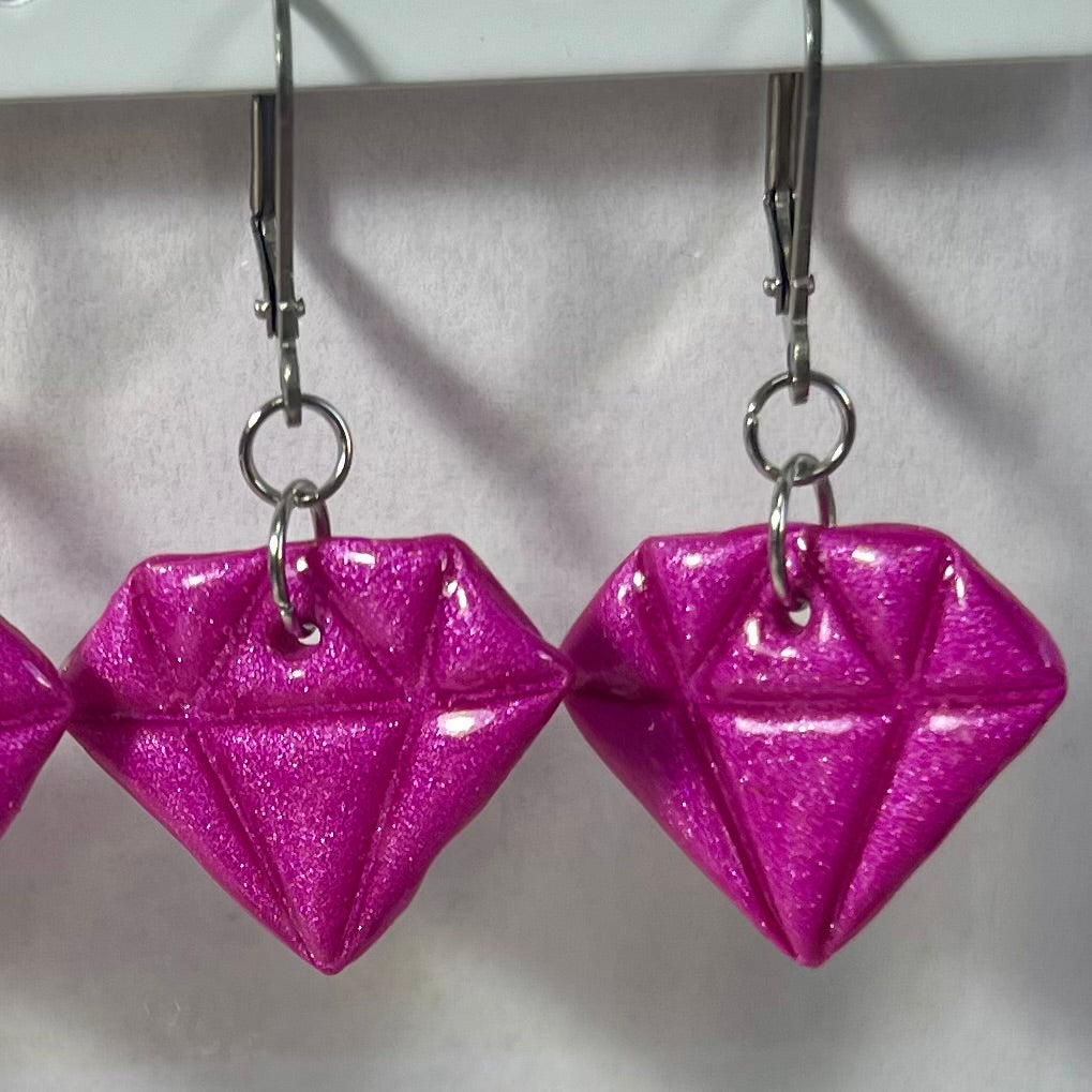 Boucles d'oreilles Diams  – acier inoxydable et pâte polymère – Diamant marbré ou métallisé