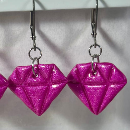 Boucles d'oreilles Diams  – acier inoxydable et pâte polymère – Diamant marbré ou métallisé