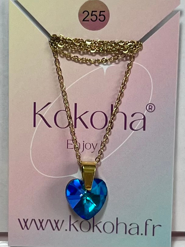 Collier Élégance cœur Cristal en Acier Inoxydable