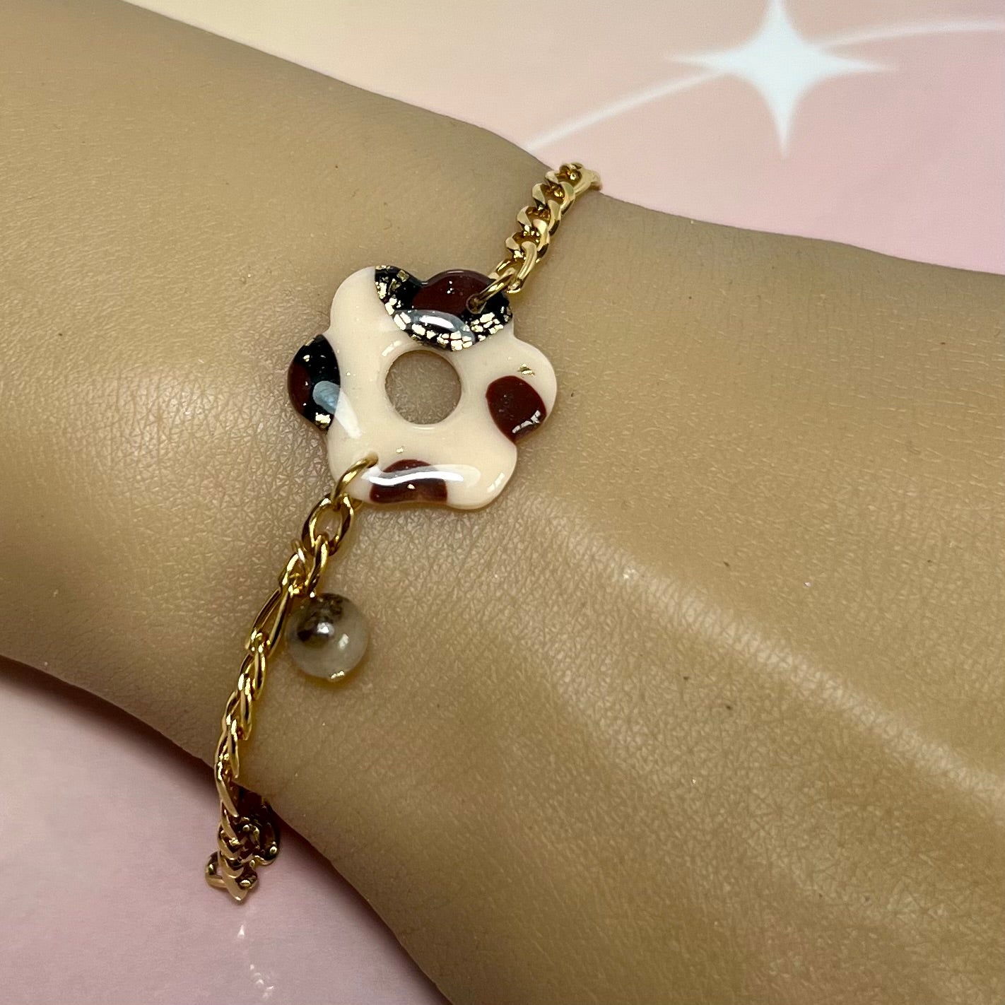 Bracelets Flora – Fleurs en pâte polymère et pierres fines/Strass sur acier inoxydable