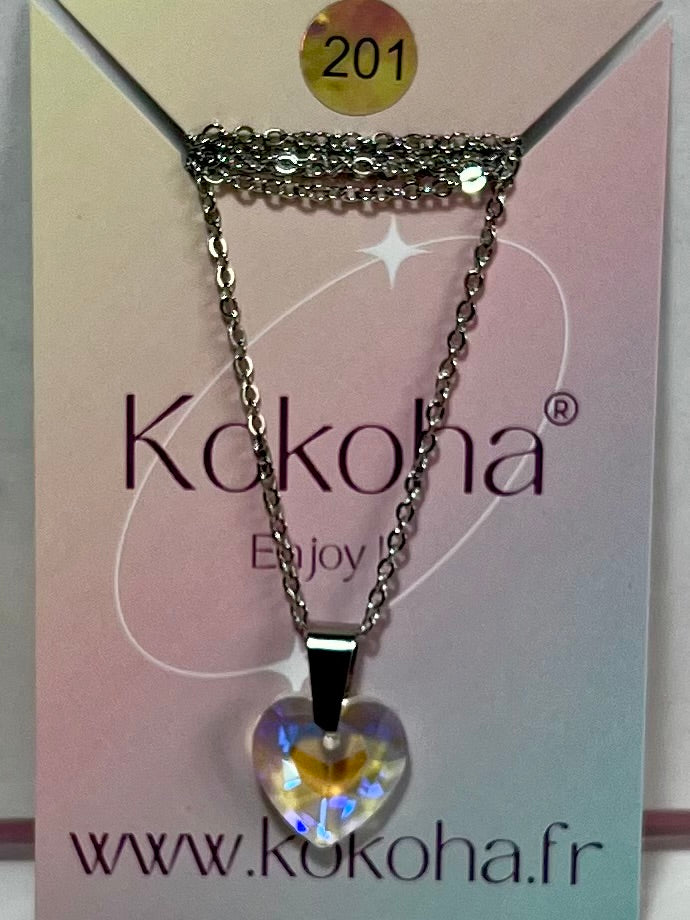 Collier Élégance cœur Cristal en Acier Inoxydable