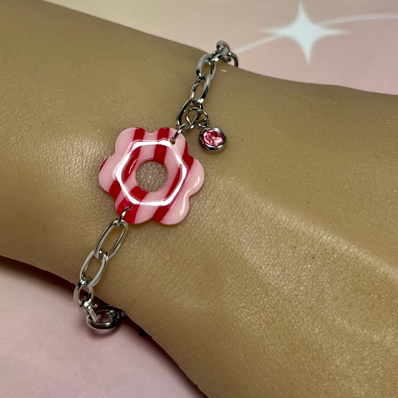 Bracelets Flora – Fleurs en pâte polymère et pierres fines/Strass sur acier inoxydable