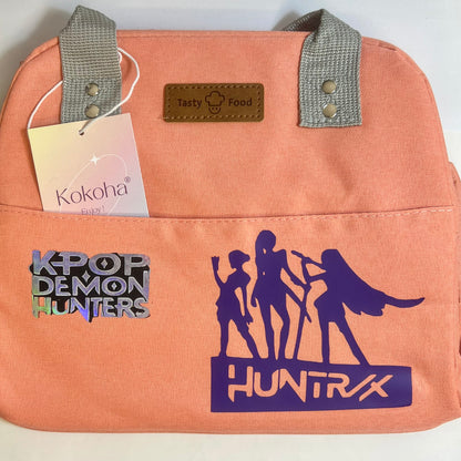 Lunch bag isotherme corail personnalisé avec motifs K-pop Demon Hunters en finition holographique – Kokoha