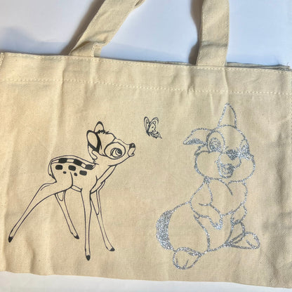 Petit sac crème en coton décoré bambi – Kokoha