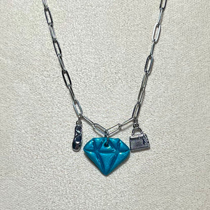 Colliers Diams  – acier inoxydable et pâte polymère – Diamant marbré ou métallisé avec charms uniques