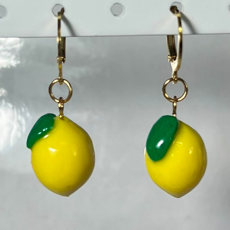Boucles d'Oreilles Fruits en acier inoxydable fait main – Citron-Fraise-Palmier-Orange-Cerise-Ananas–Avocats- dorée ou argentée
