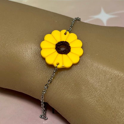 Bracelet GlowSun – Tournesol en pâte polymère et chaîne acier inoxydable