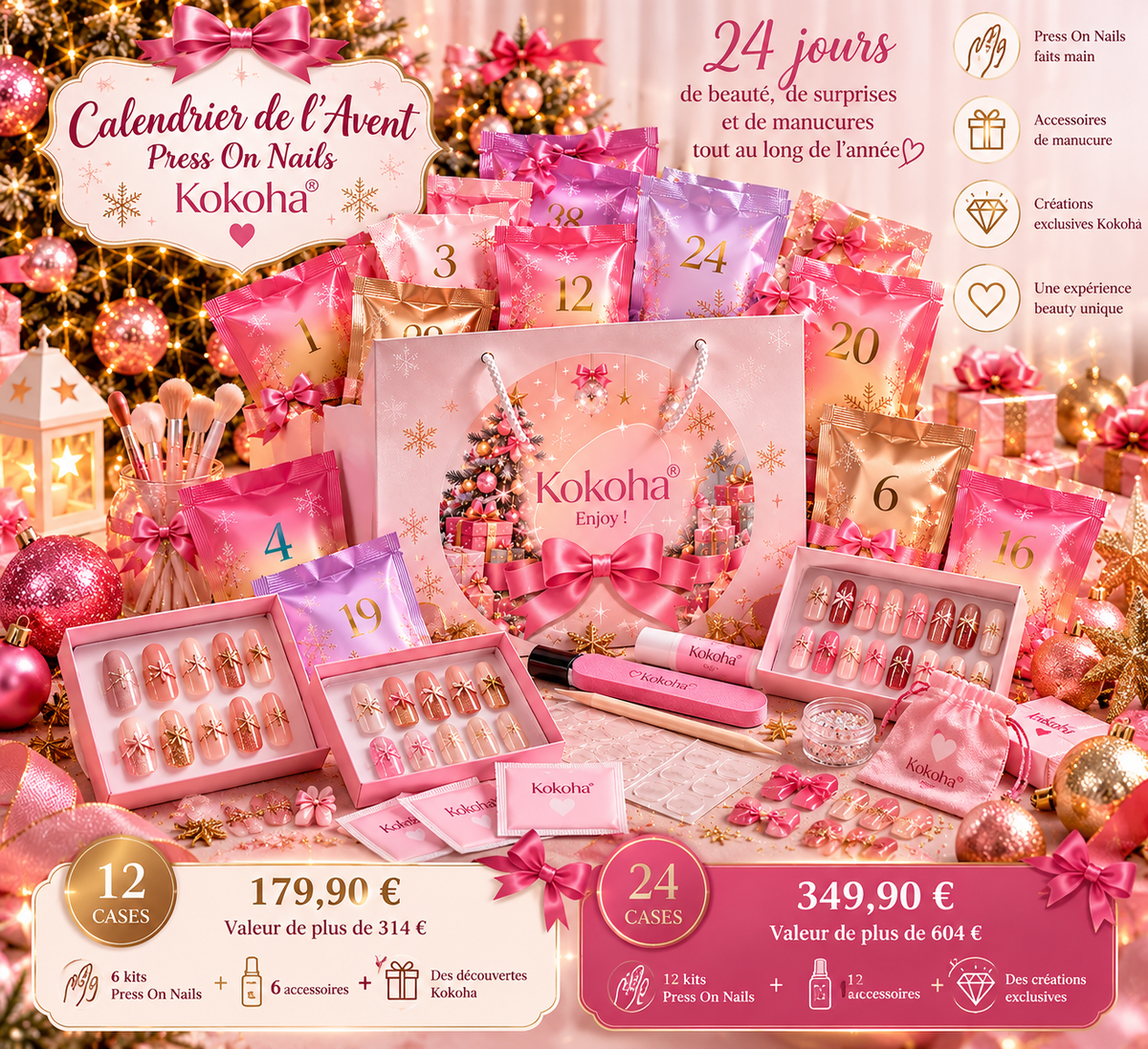 Calendrier de l’Avent Press On Nails Kokoha 12 et 24 cases