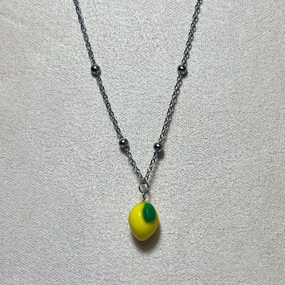 Collier citron argenté en acier inoxydable fait main