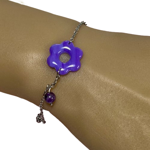 Bracelets Flora – Fleurs en pâte polymère et pierres fines/Strass sur acier inoxydable