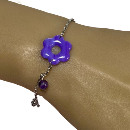 Bracelets Flora – Fleurs en pâte polymère et pierres fines/Strass sur acier inoxydable