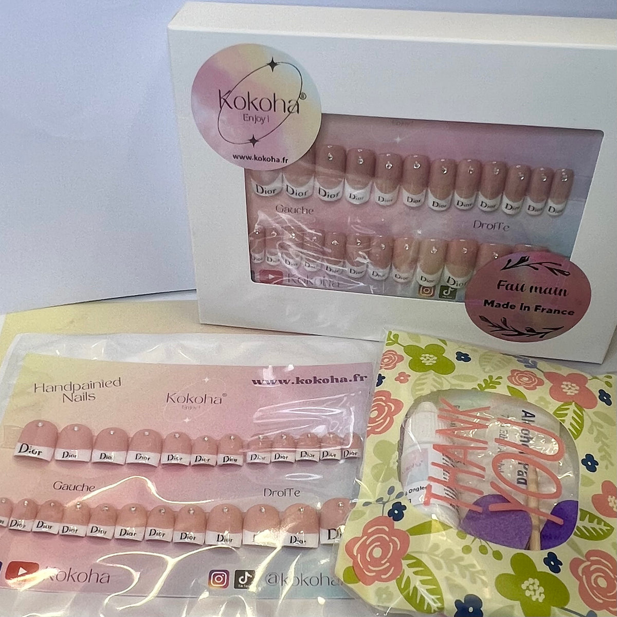 Kit Fast Nails Kokoha F015 French avec strass et accessoires de pose