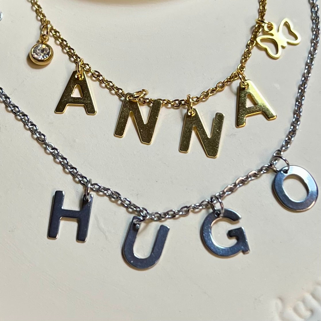 Collier Prénom Personnalisable en Acier Inoxydable – Lettres et Symboles Doré ou Argenté