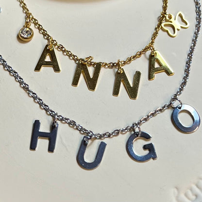 Collier Prénom Personnalisable en Acier Inoxydable – Lettres et Symboles Doré ou Argenté