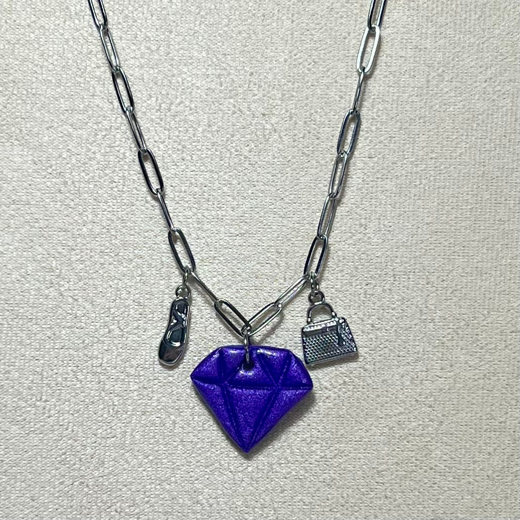 Colliers Diams  – acier inoxydable et pâte polymère – Diamant marbré ou métallisé avec charms uniques