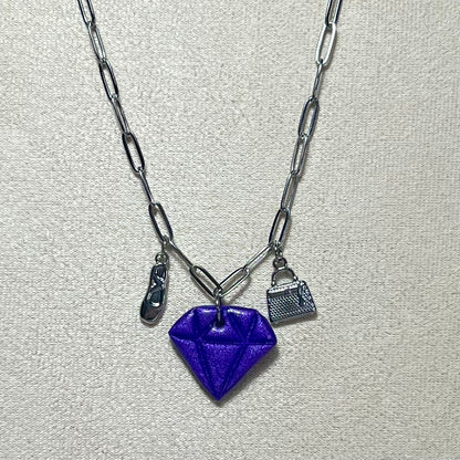 Colliers Diams  – acier inoxydable et pâte polymère – Diamant marbré ou métallisé avec charms uniques