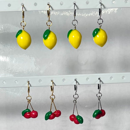Boucles d'Oreilles Fruits en acier inoxydable fait main – Citron-Fraise-Palmier-Orange-Cerise-Ananas–Avocats- dorée ou argentée