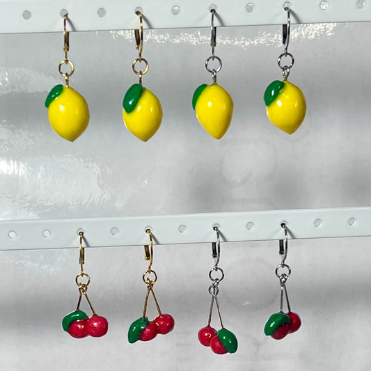 Boucles d'Oreilles Fruits en acier inoxydable fait main – Citron-Fraise-Palmier-Orange-Cerise-Ananas–Avocats- dorée ou argentée
