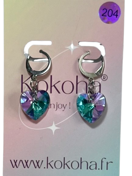 Boucles d’Oreilles Élégance Cœur Cristal en Acier Inoxydable