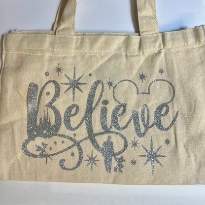 Petit sac crème en coton décoré believe argent – Kokoha