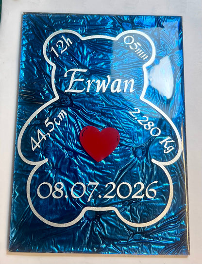 Plaque Plexiglas Personnalisée Calendrier – Cadeau Date Spéciale avec Strass et Résine | Format 10x15 cm