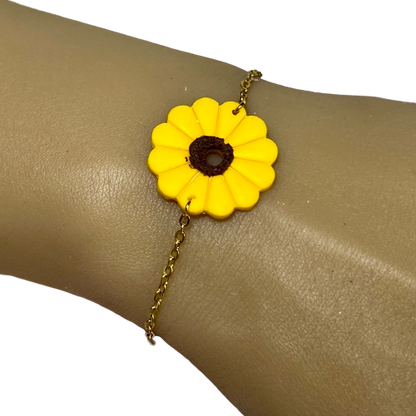 Bracelet GlowSun – Tournesol en pâte polymère et chaîne acier inoxydable
