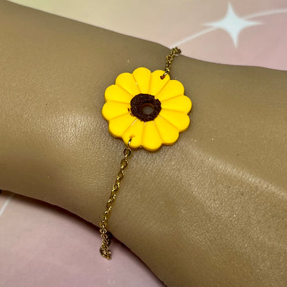 Bracelet GlowSun – Tournesol en pâte polymère et chaîne acier inoxydable