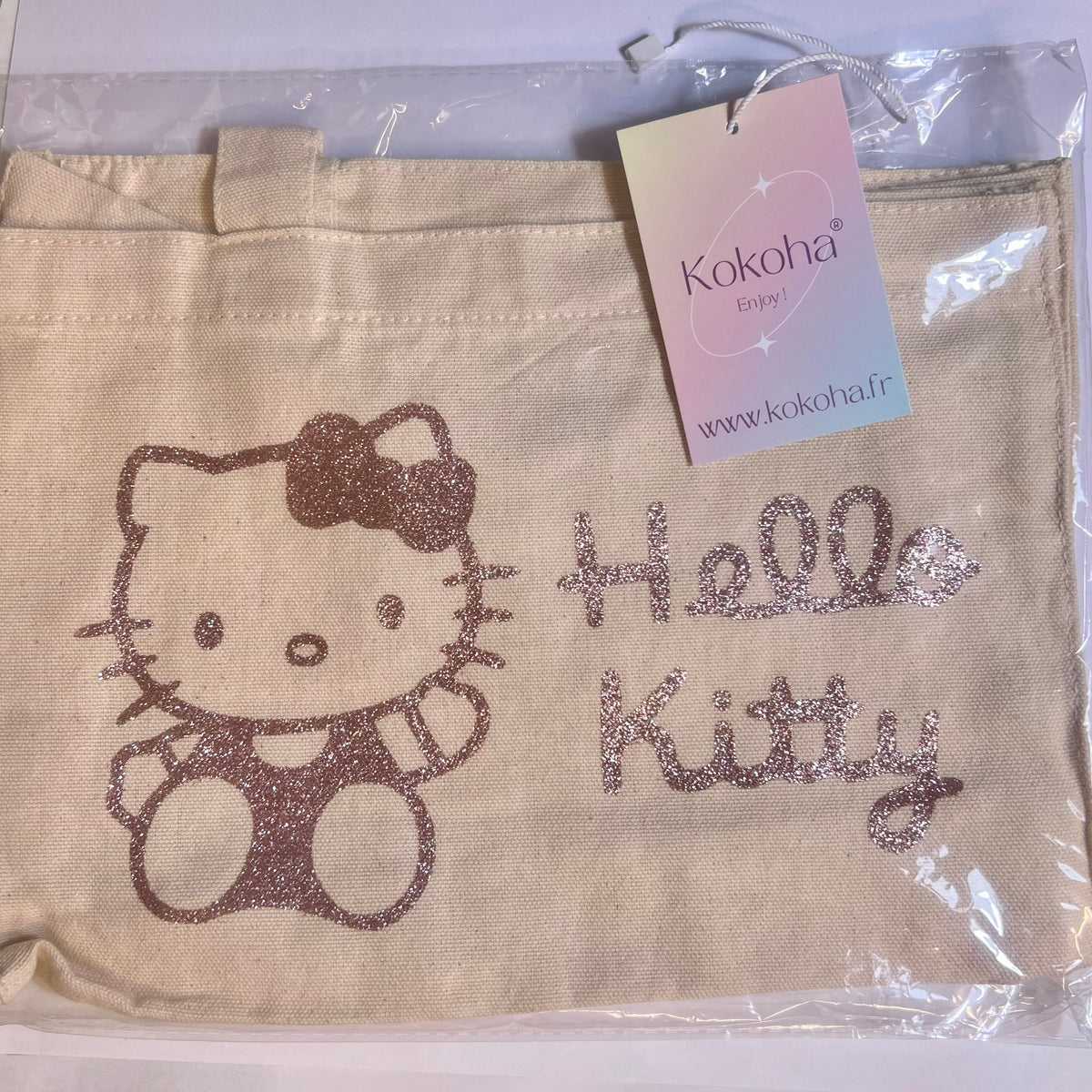 Petit sac crème en coton décoré hello kitty– Kokoha