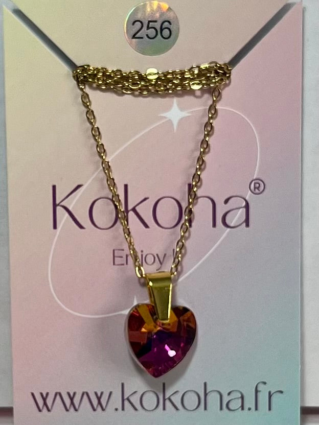 Collier Élégance cœur Cristal en Acier Inoxydable