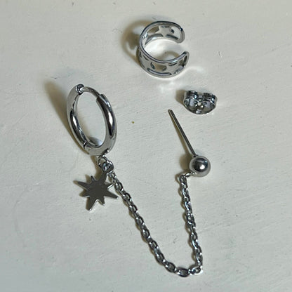 Mono Boucle d’Oreilles et Bague d'oreilles en Acier Inoxydable B052 – Doré ou Argenté | Hypoallergéniques et Résistantes à l’Eau