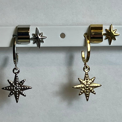 Mono Boucle d’Oreilles et Bague d'oreilles en Acier Inoxydable B053 – Doré ou Argenté | Hypoallergéniques et Résistantes à l’Eau