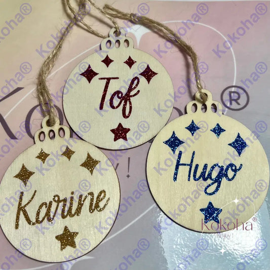 Boule plate Noël bois personnalisée - boule noël