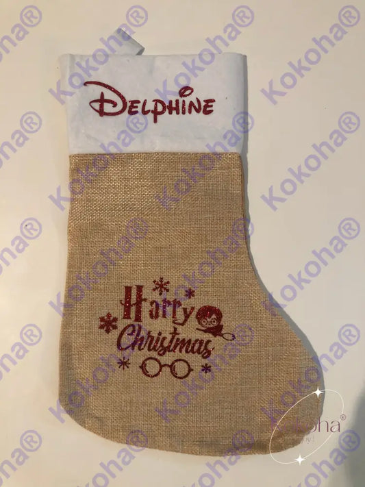 Chaussette De Noël En Jute Personnalisée Chaussette Noël