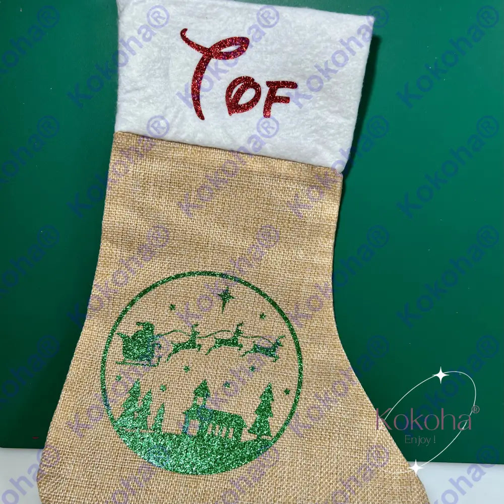 Chaussette De Noël En Jute Personnalisée Chaussette Noël