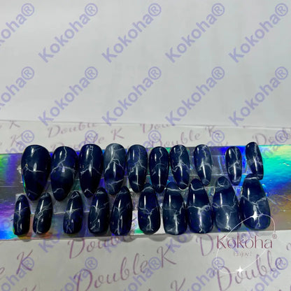 press on nails faits main marbré bleu pas cher bonne qualité double k nails