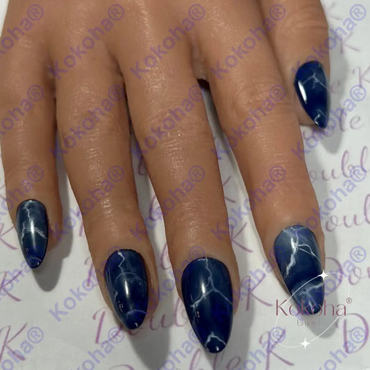 ONGLES PRESS ON NAILS faits main marbré bleu pas cher bonne qualité double k nails